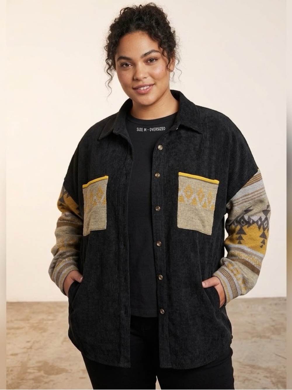Blue Buttercup Aztec Print Black Shacket